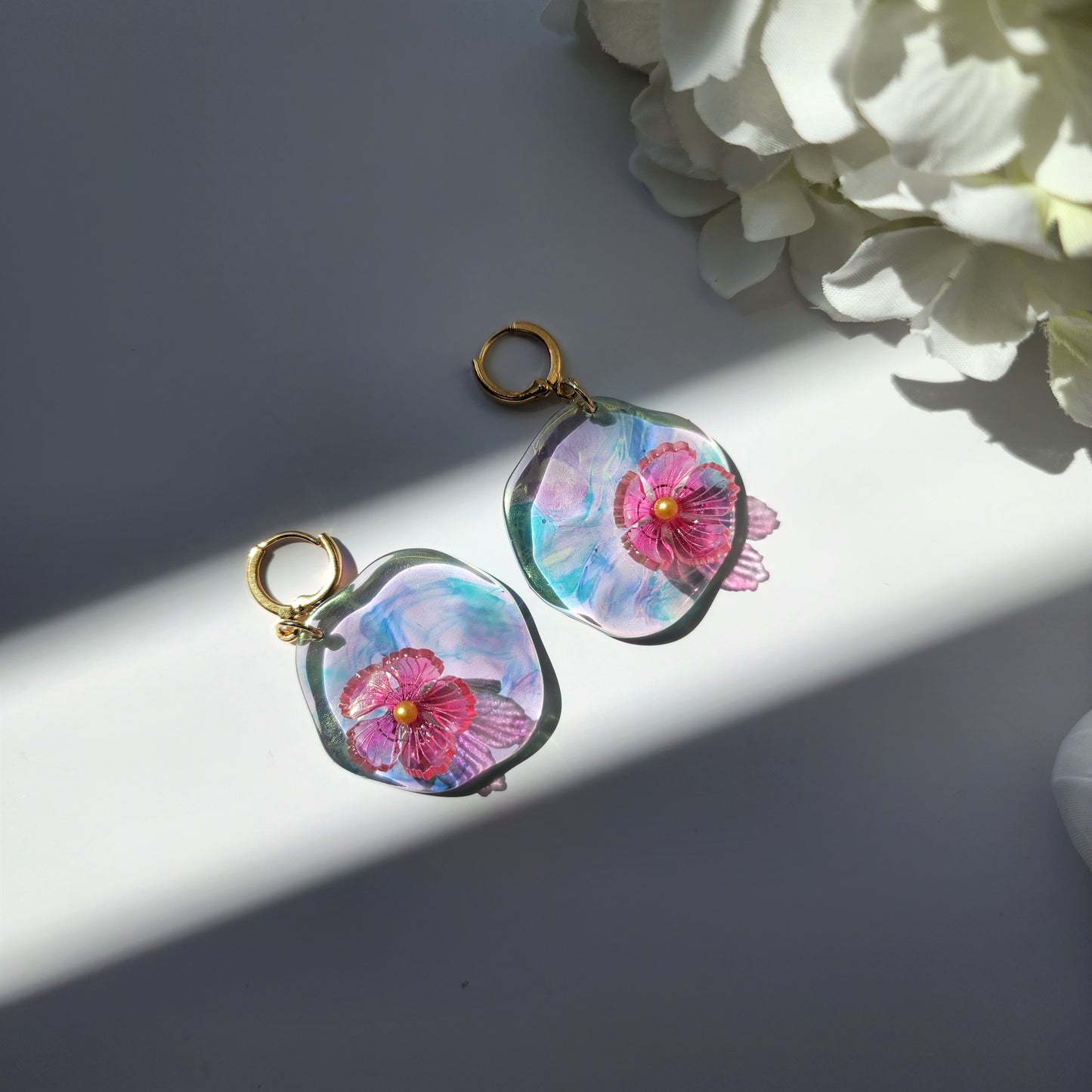 Water Lily on Floating Leaf Dangle Earrings