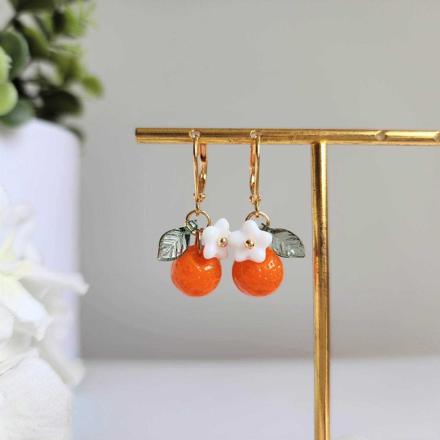 Custom Handmade Orange Fruit Dangle Earrings
