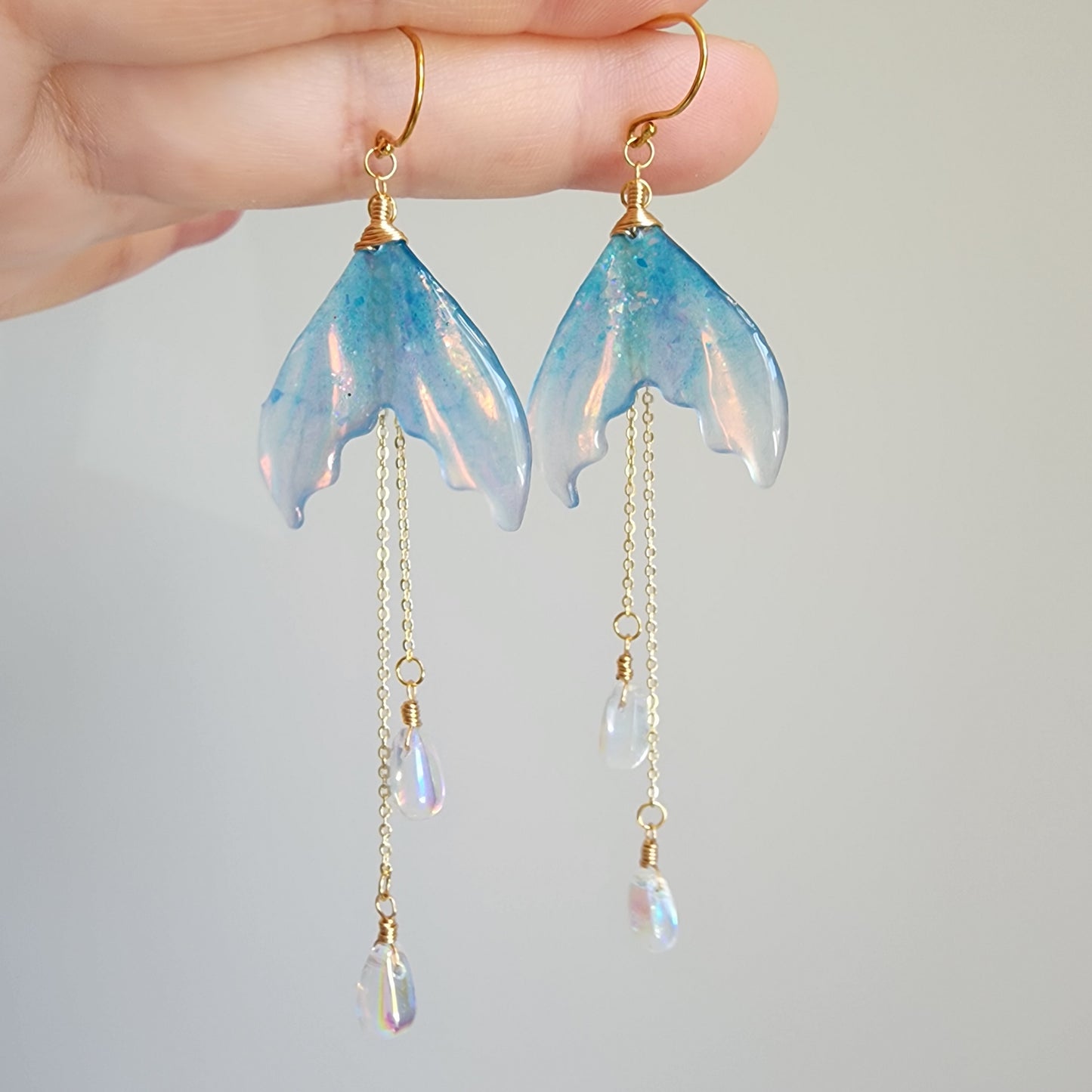Iridescent Mermaid Tail Earrings | Resin Mermaid Tail Animal Fun Earrings