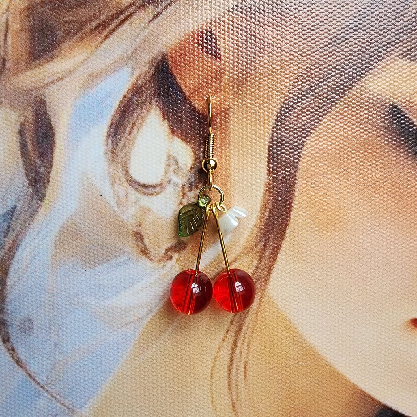 Pendientes de cereza, Pendientes colgantes de cereza roja de cristal, Pendientes de cereza de frutas, Pendientes de comida, Regalo para ella
