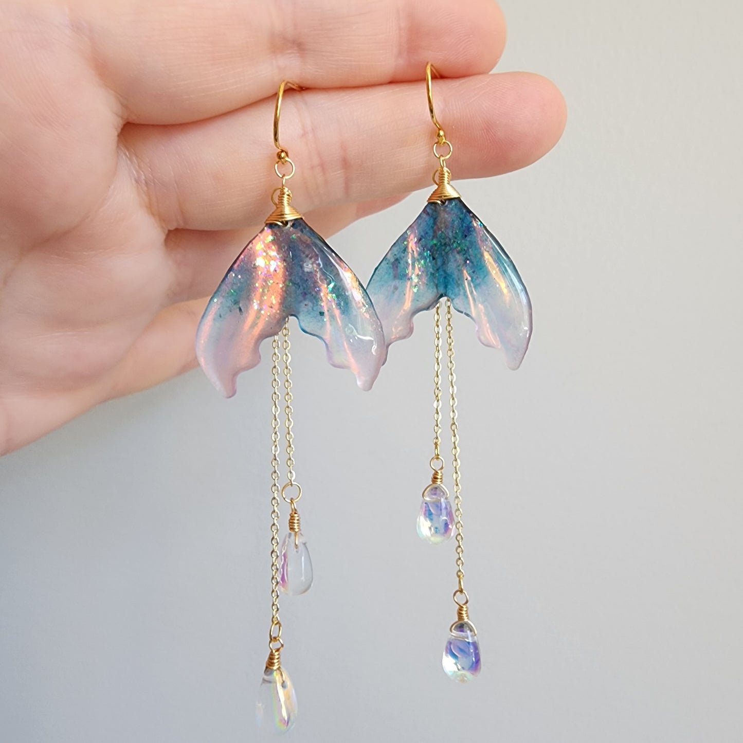 Iridescent Mermaid Tail Earrings | Resin Mermaid Tail Animal Fun Earrings