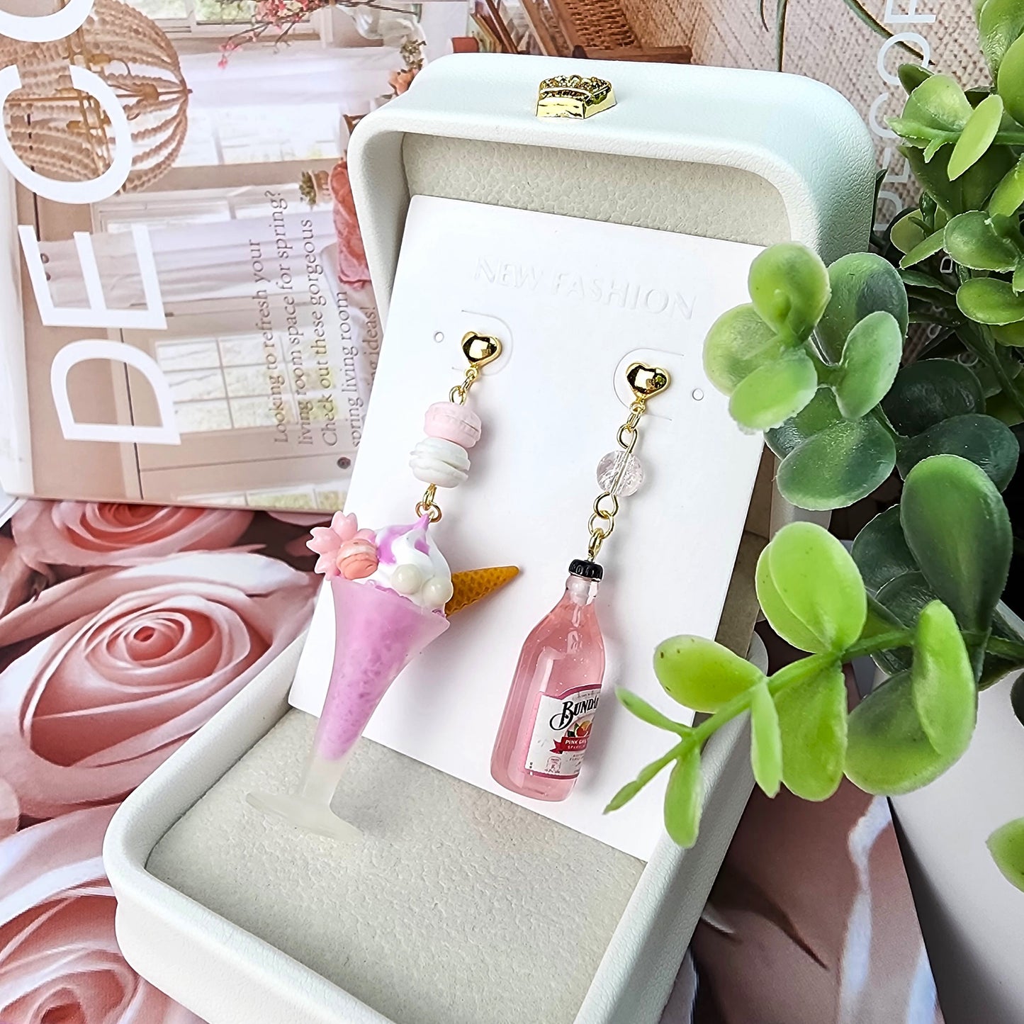 Sakura Ice cream with Sparkling Water Earrings | Fun Food Earrings