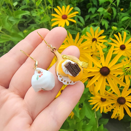 Chocolate Pancake Dangle Earrings | Sweet Dessert Food Fun Earrings