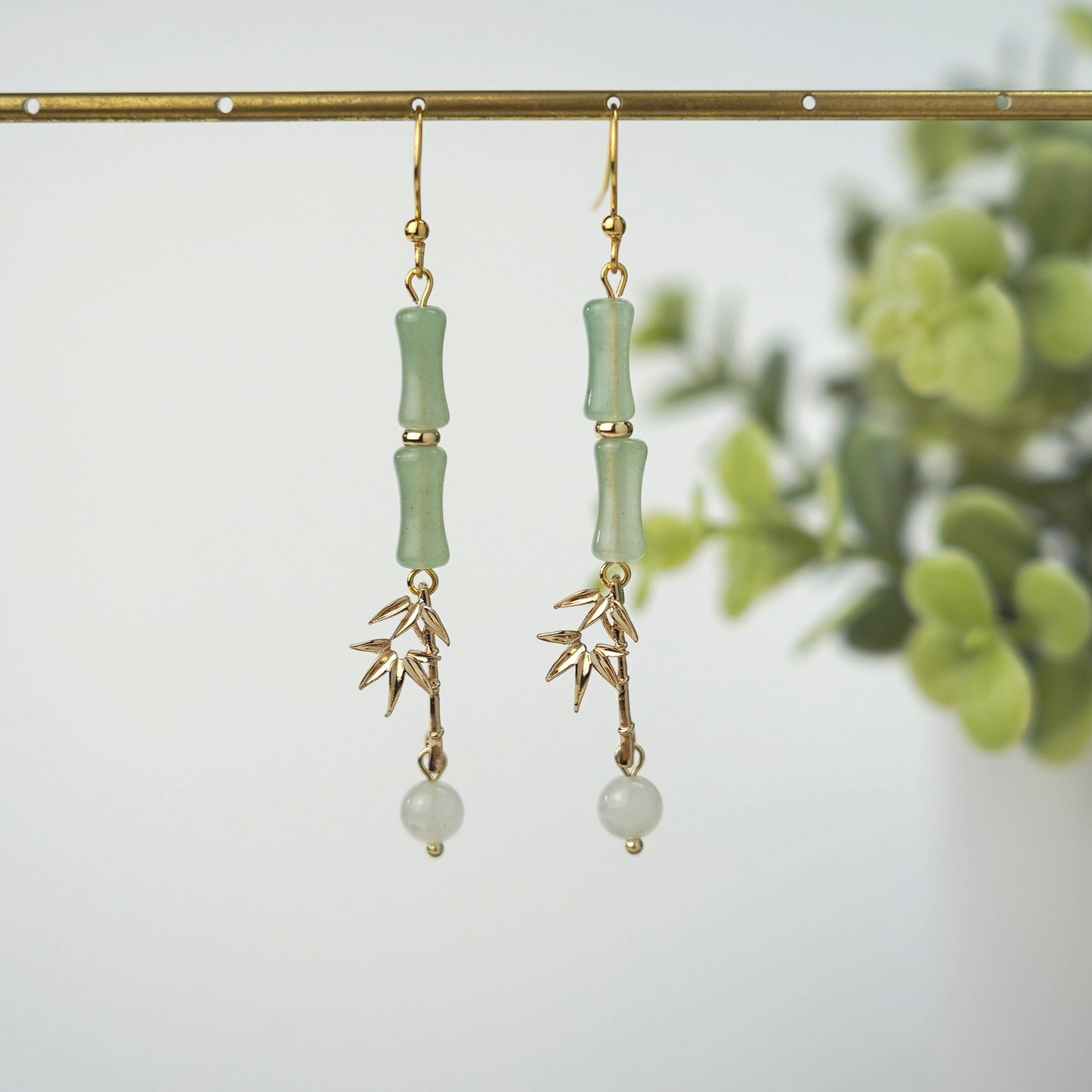 Bamboo Dangling Earrings | Natural Jade Bamboo Leaf Fun Earrings
