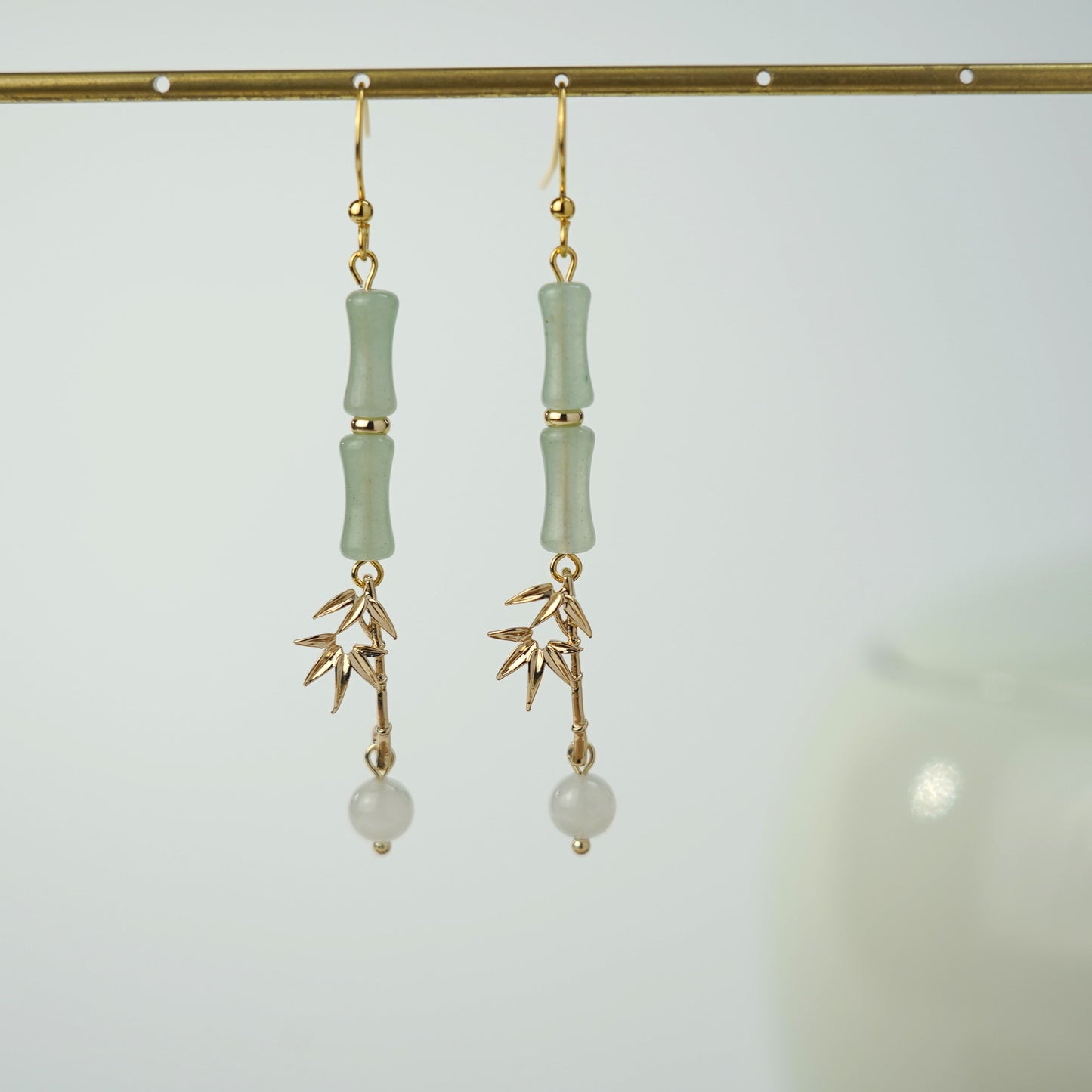 Bamboo Dangling Earrings | Natural Jade Bamboo Leaf Fun Earrings
