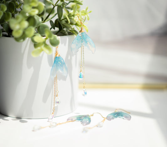 Iridescent Mermaid Tail Earrings | Resin Mermaid Tail Animal Fun Earrings