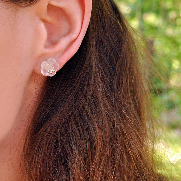 Pendientes de flor bajo la lluvia S925 plata 18K, Pendientes de flor de lluvia de cristal hechos a mano, Regalo para ella