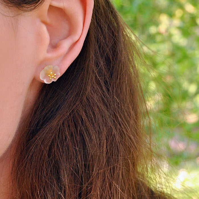 Pendientes de flor bajo la lluvia S925 plata 18K, Pendientes de flor de lluvia de cristal hechos a mano, Regalo para ella