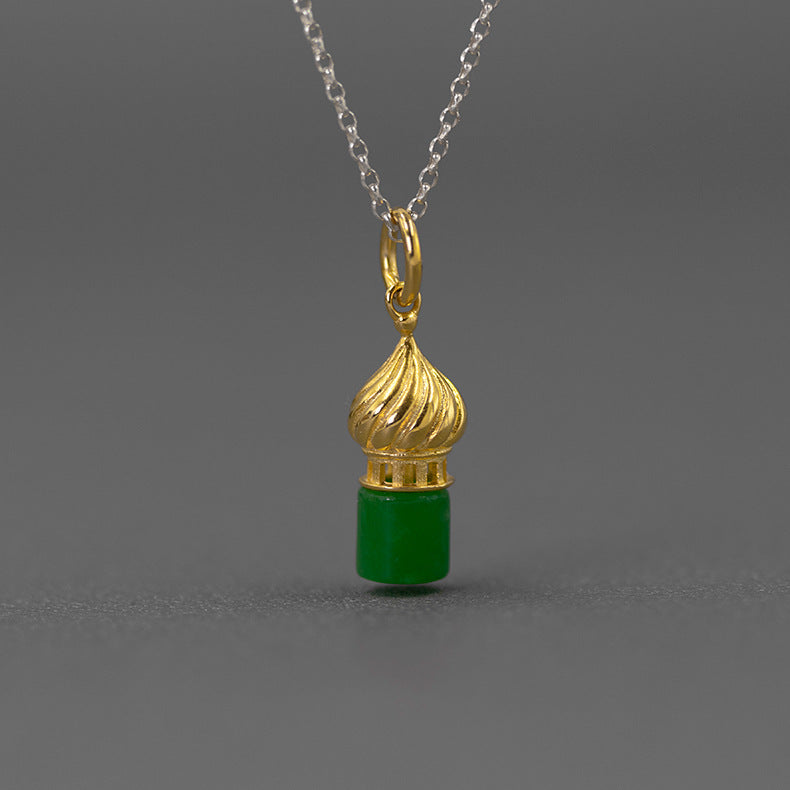 Pendientes de cúpula, Pendientes de jade de cúpula de oro y plata, Regalo para ella