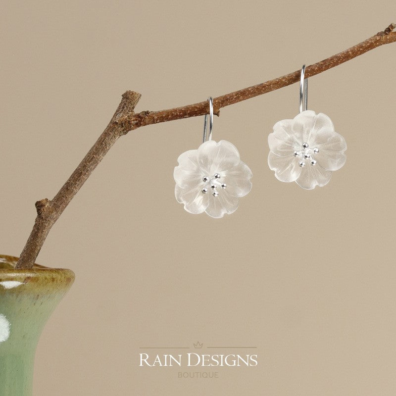 Pendientes flor bajo la lluvia S925 plata 18K, Pendientes colgantes de flor de lluvia de cristal hechos a mano, Pendientes florales, Regalo para ella