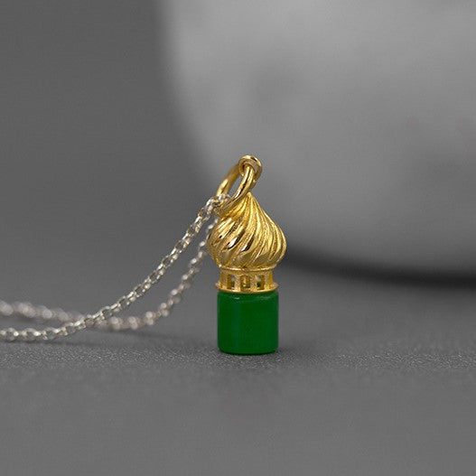 Pendientes de cúpula, Pendientes de jade de cúpula de oro y plata, Regalo para ella