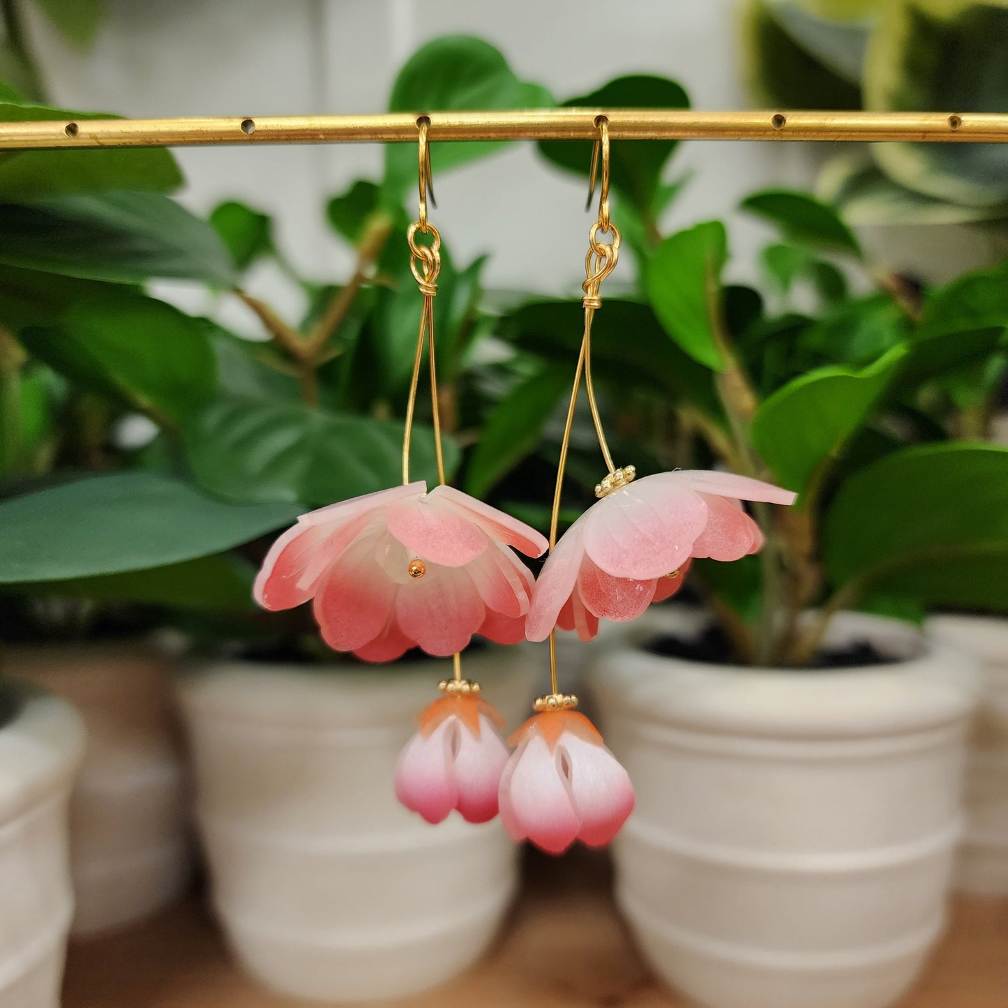 Begonia flower earrings, floral dangle earrings, gift for her