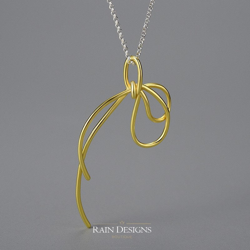 Gold vermeil handmade Knot necklace, 925 sterling silver art necklace, Gift for her