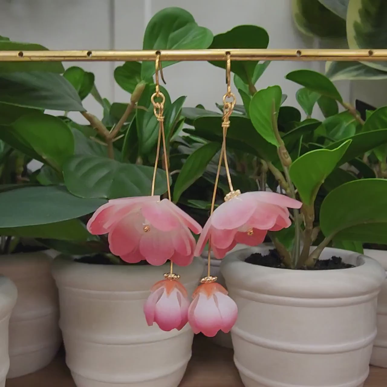 Begonia flower earrings, floral dangle earrings, gift for her