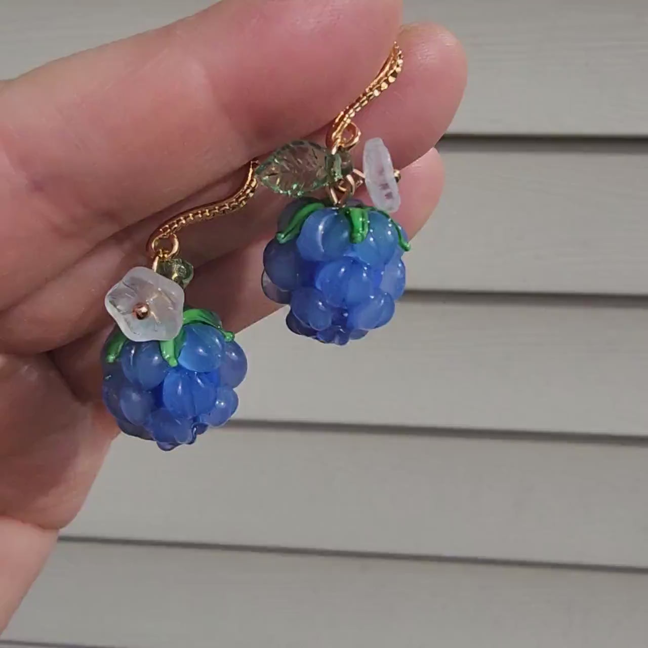 Cloud berry with flowers earrings, cute glass cloud berry dangle earrings, fruit earrings, food earrings, gift for her
