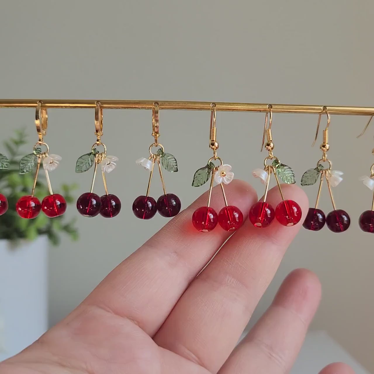 Cherry earrings, Glass red cherry dangle earrings, Fruit cherry earrings, Food earrings, Gift for her