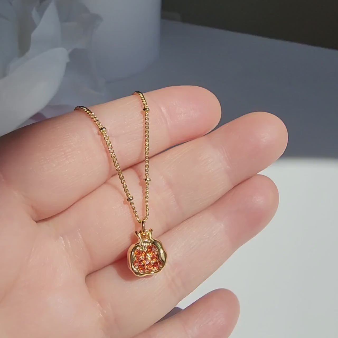 Gold pomegranate necklace, pomegranate fruit necklace, Food necklace, gift for her