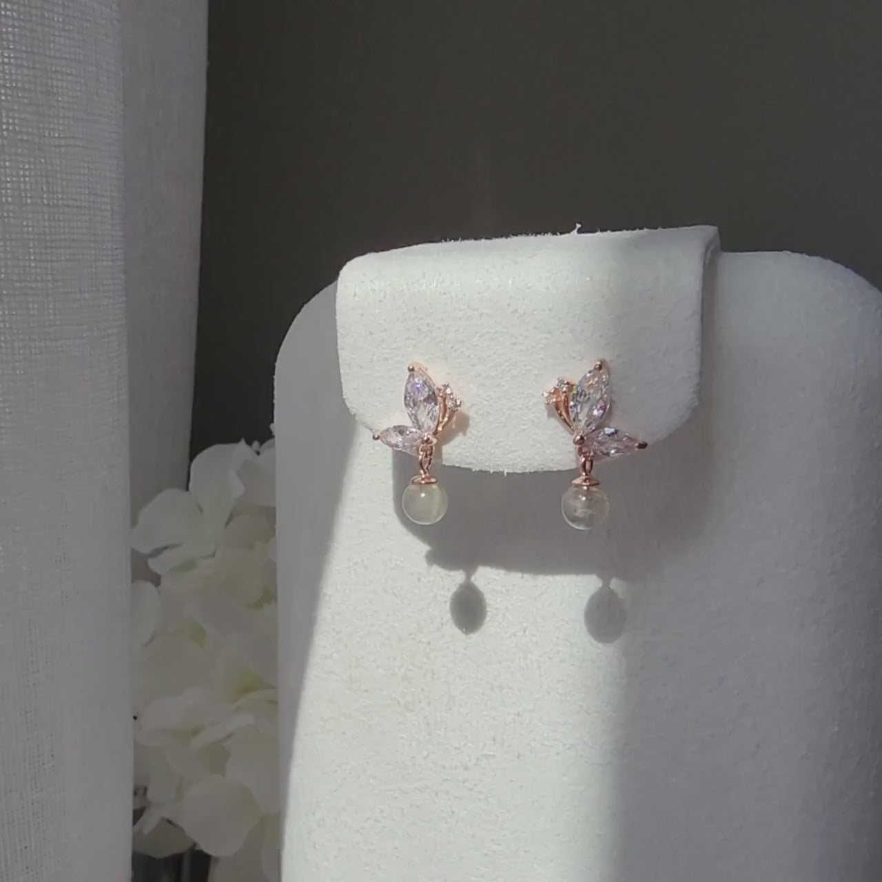 Moon stone butterfly earrings, Rose gold vermeil earrings, 925s silver earrings, gift for her