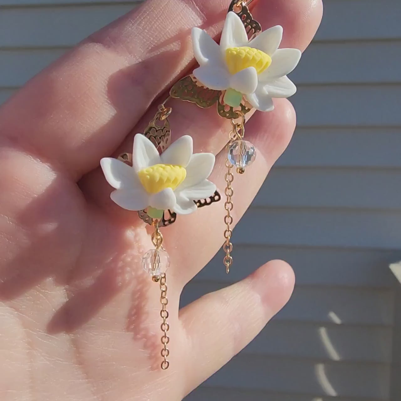Lotus blossom earrings, water lily dangle earrings, floral earrings, gift for her
