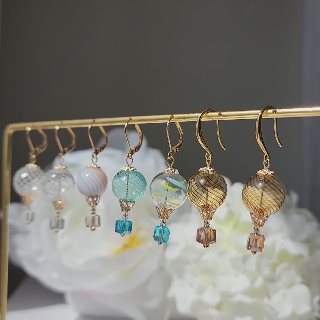Round hot air balloon earrings, Small cute glass balloon earrings, Fun dangle earrings,gift for her