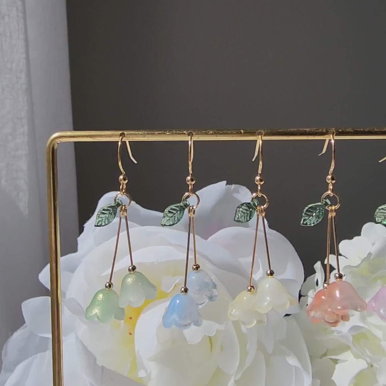 Lily of the valley flower earrings, floral earrings, colorful flower dangle earrings, gift for her