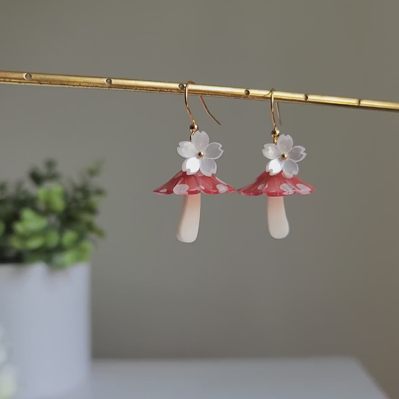 Mushroom umbrella earrings, food earrings, gift for her