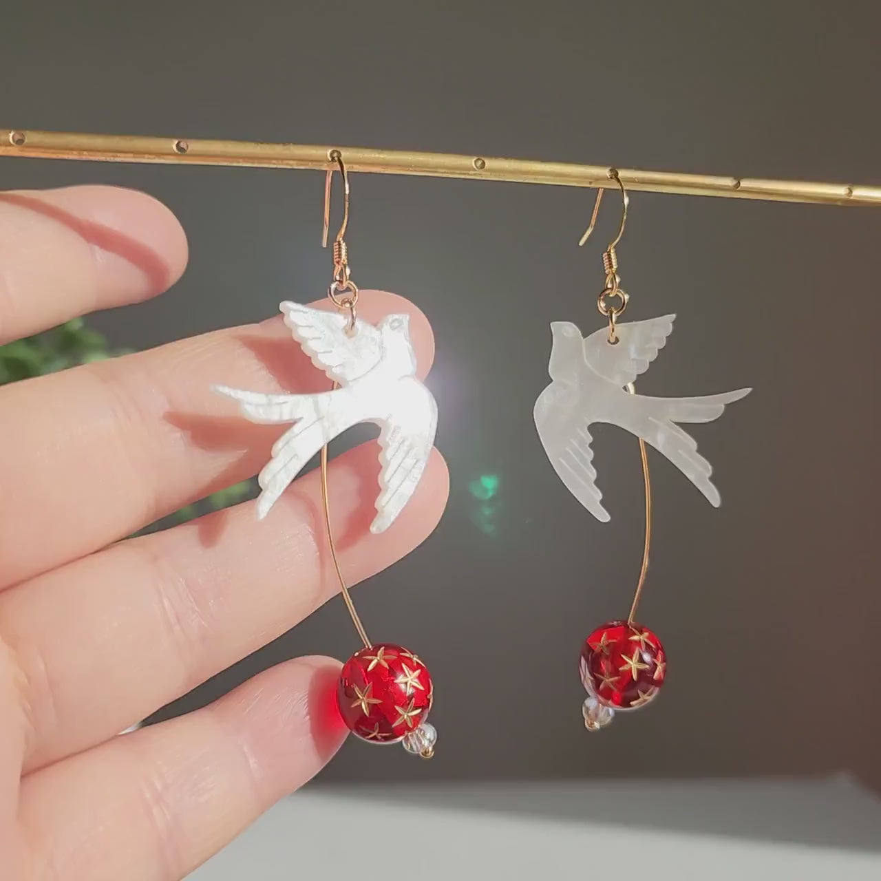 Spring swallow earrings, Flying swallow dangle earrings, Fun animal earrings, Gift for her
