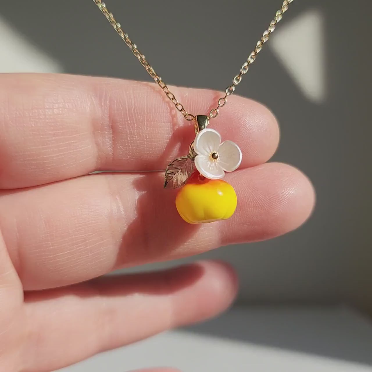 Apple necklace, Glass apple fruit necklace, Food necklace
