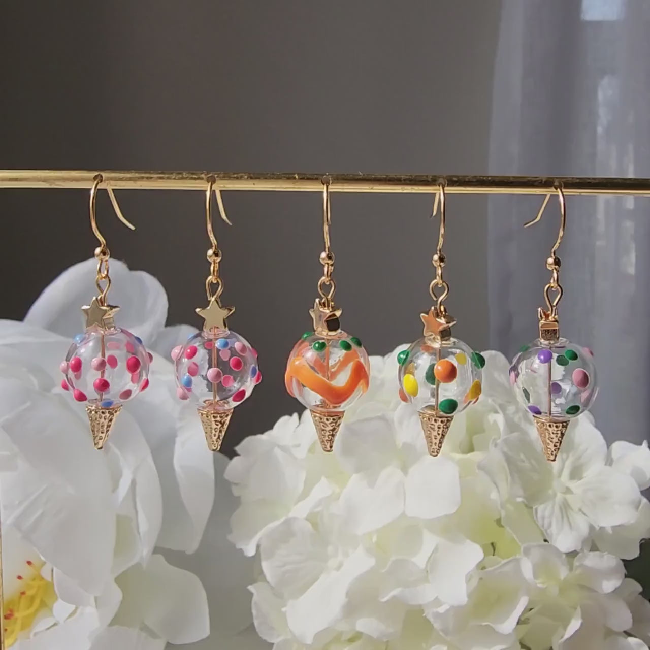 Sprinkles ice cream earrings, glass ice cream dangle earrings, food earrings, gift for her