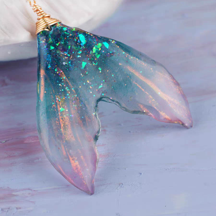 Iridescent Mermaid Tail Earrings | Resin Mermaid Tail Animal Fun Earrings