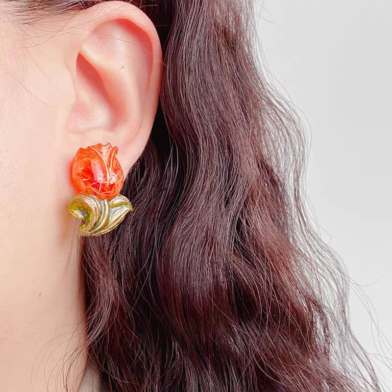 Tulip flower earrings, Real flower resin earrings, Tulip flower rings, Gift for her