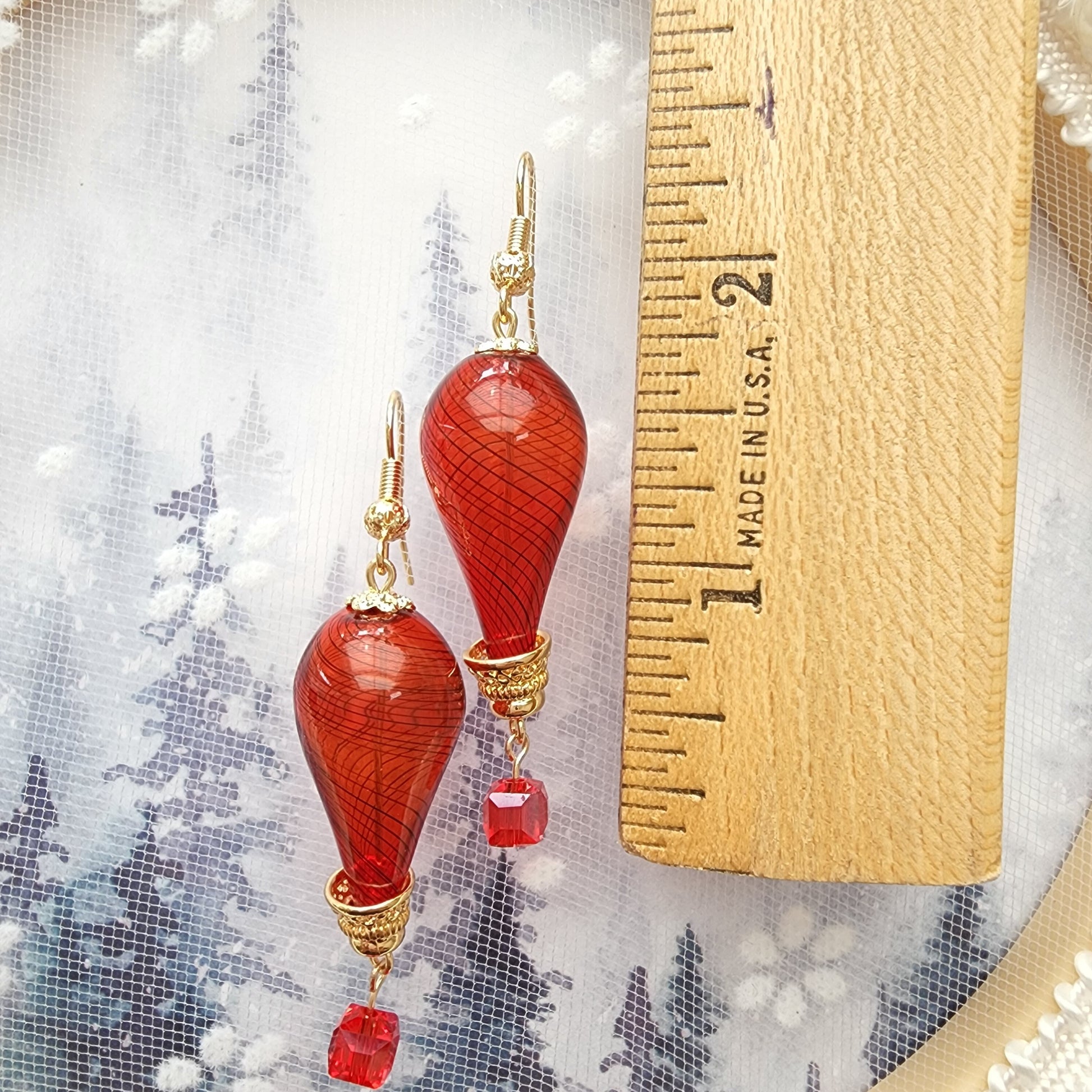 Hot air balloon earrings, glass fly balloon (L size) earrings, colorful glass balloon earrings, drop earrings, gold-plated earring