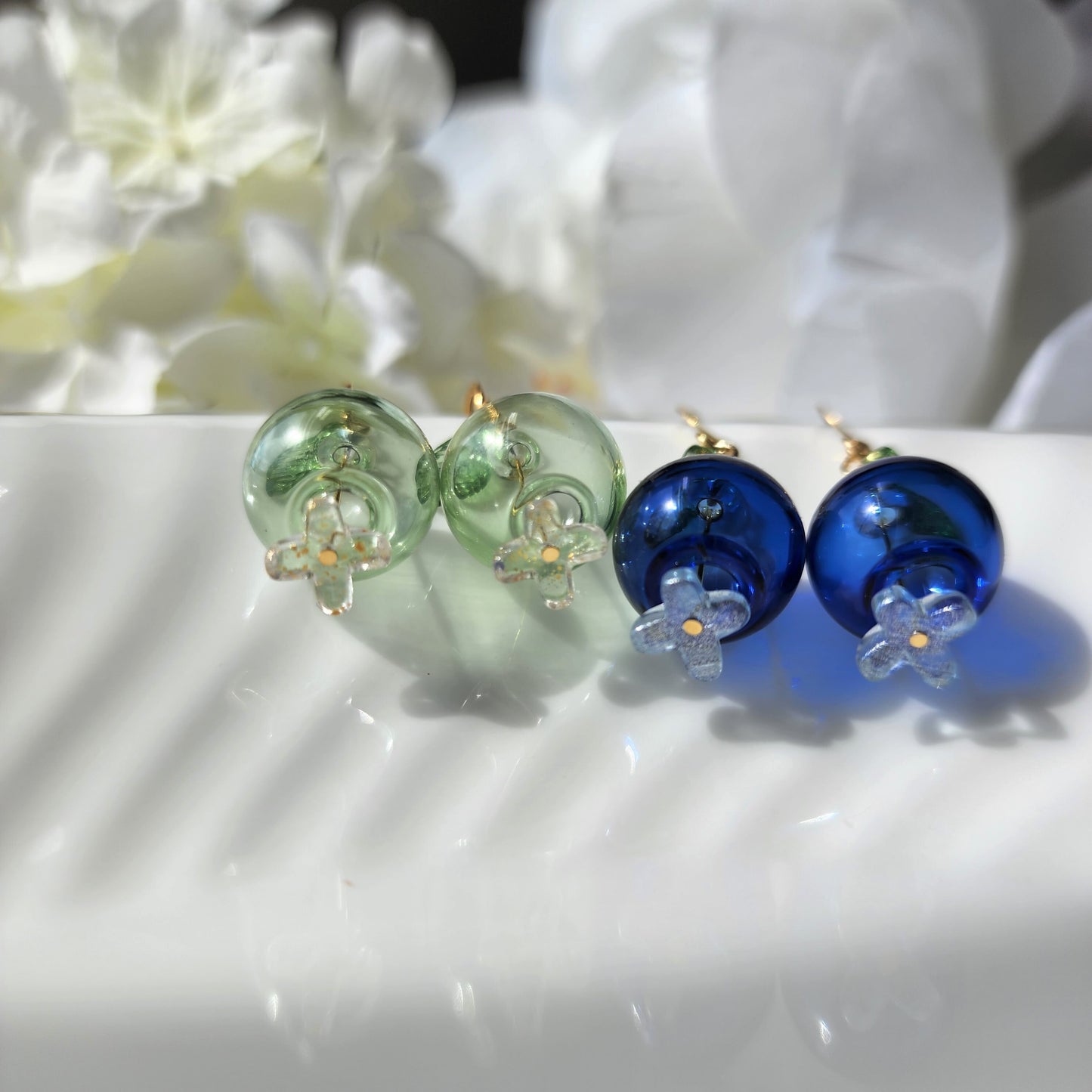 Large blueberry earrings, Bubble glass blueberry drop earrings, Fruit and food earrings, Gift for her