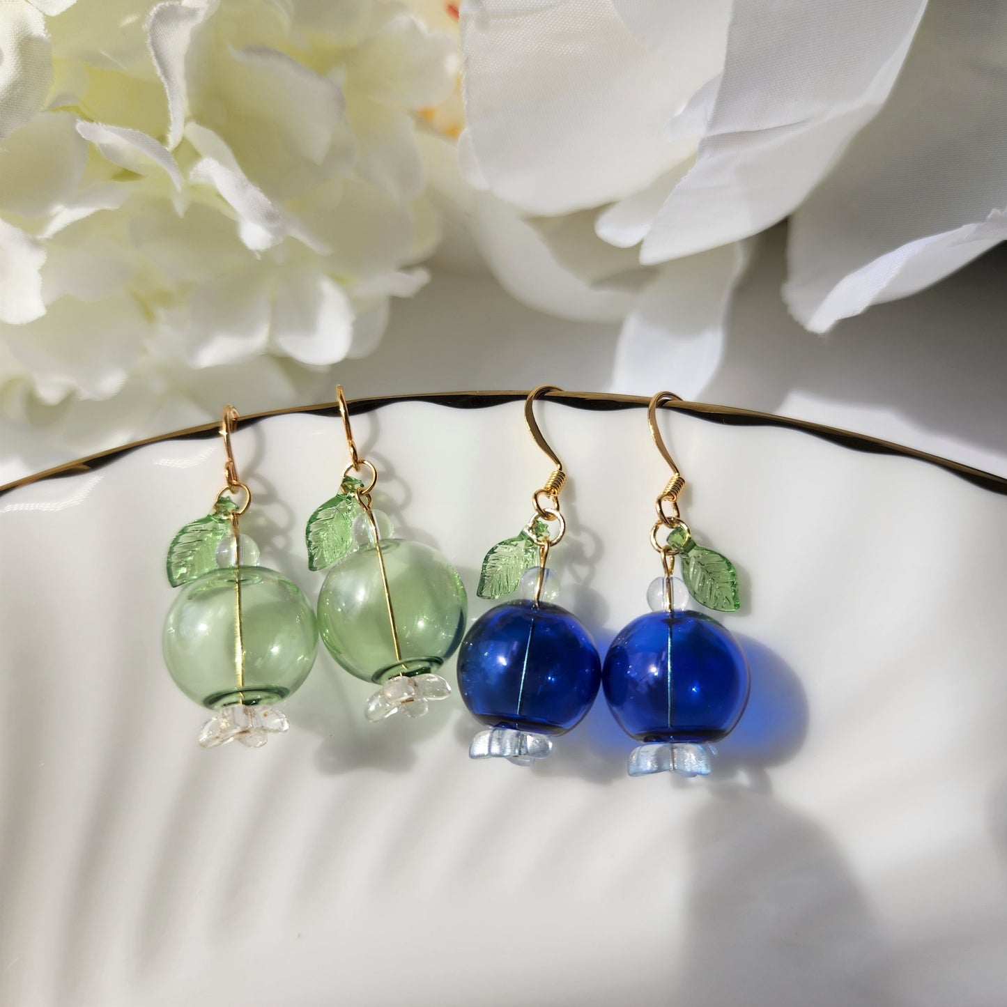 Large blueberry earrings, Bubble glass blueberry drop earrings, Fruit and food earrings, Gift for her