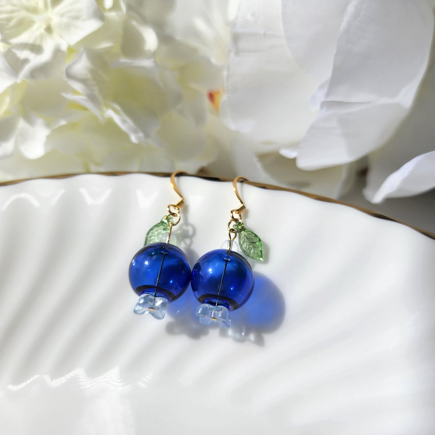 Large blueberry earrings, Bubble glass blueberry drop earrings, Fruit and food earrings, Gift for her