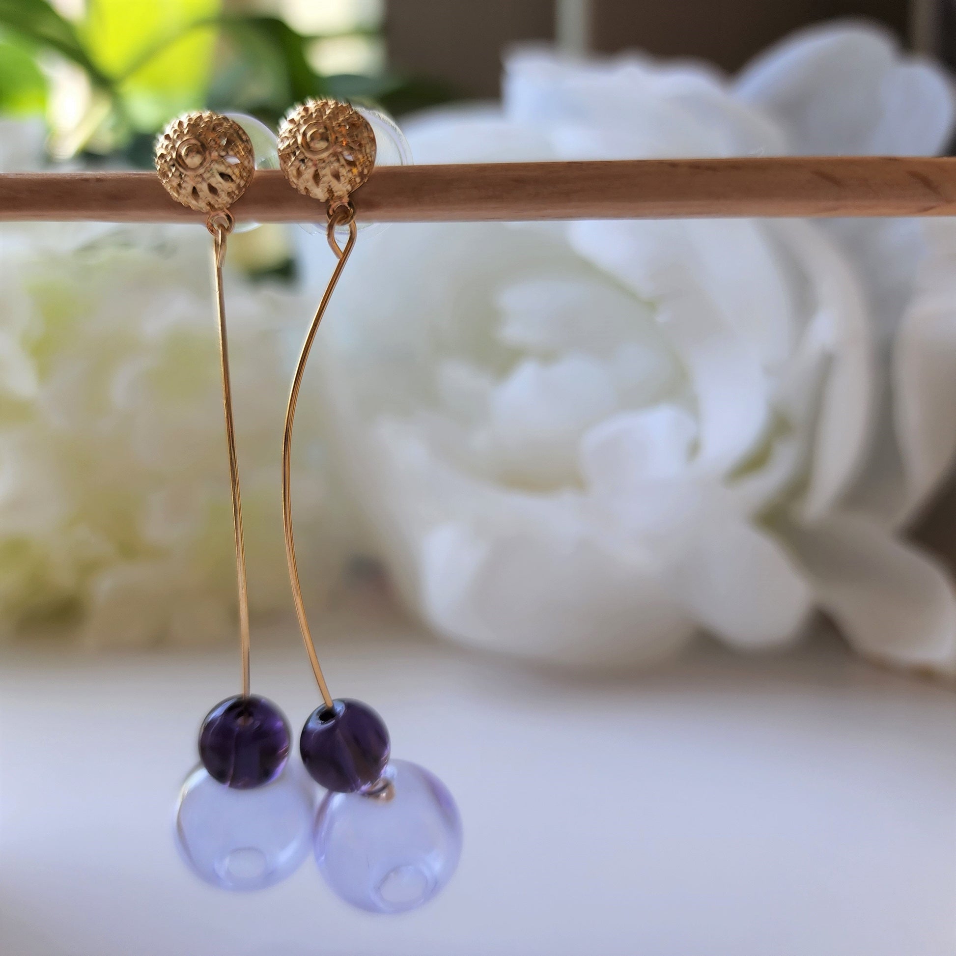 Glass bubble fun earrings, Bubble art dangle earrings, Gift for her