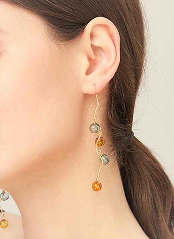 Glass bubble dangle earrings, glass ball earrings, abstraction style, 14k gold plated earring, gift for her