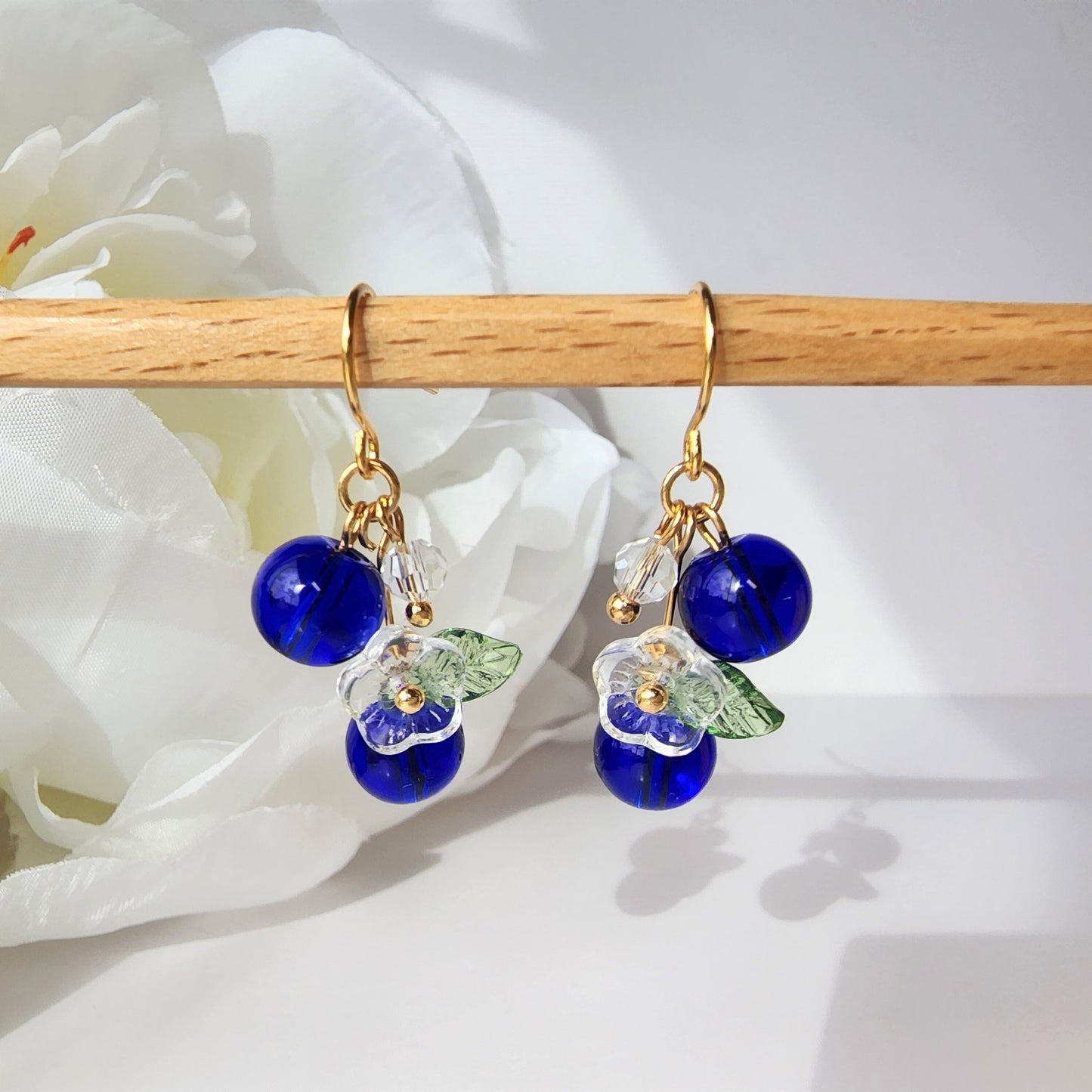 Blueberry cluster dangle earrings, Glass berries currants earrings, Fruit earrings, Food earrings
