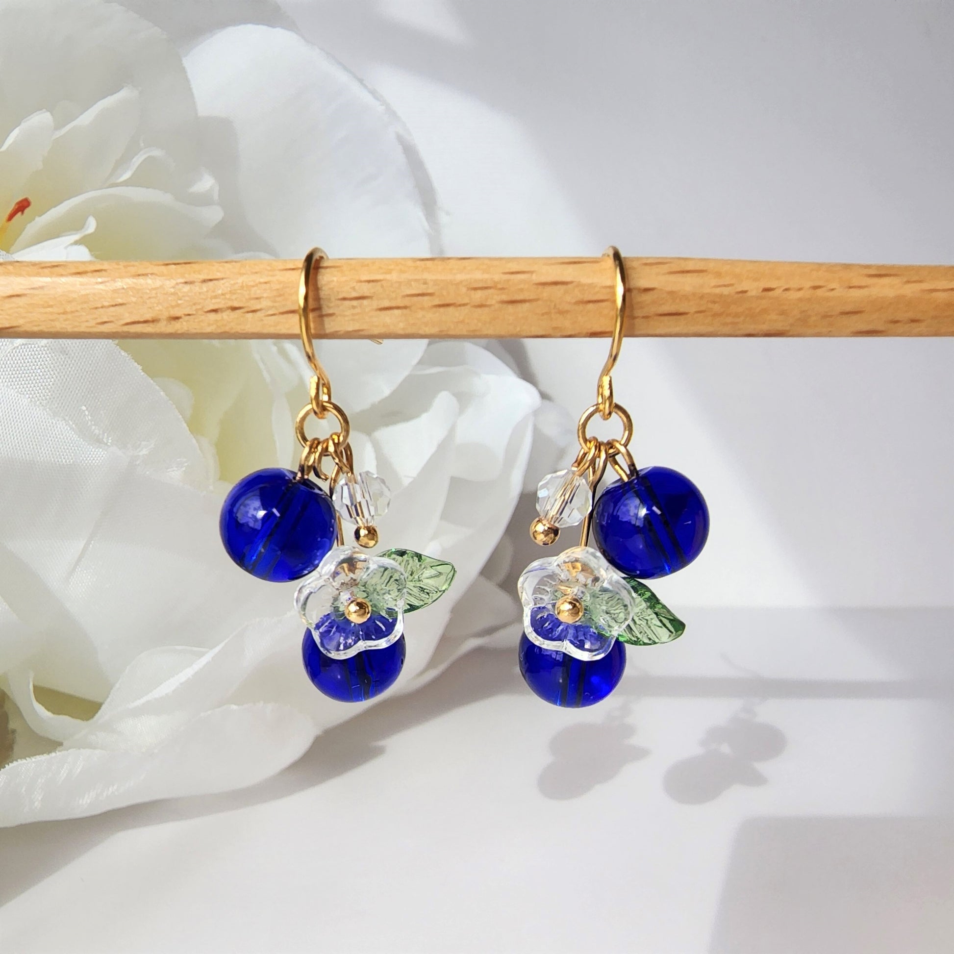 Blueberry cluster dangle earrings, Glass berries currants earrings, Fruit earrings, Food earrings
