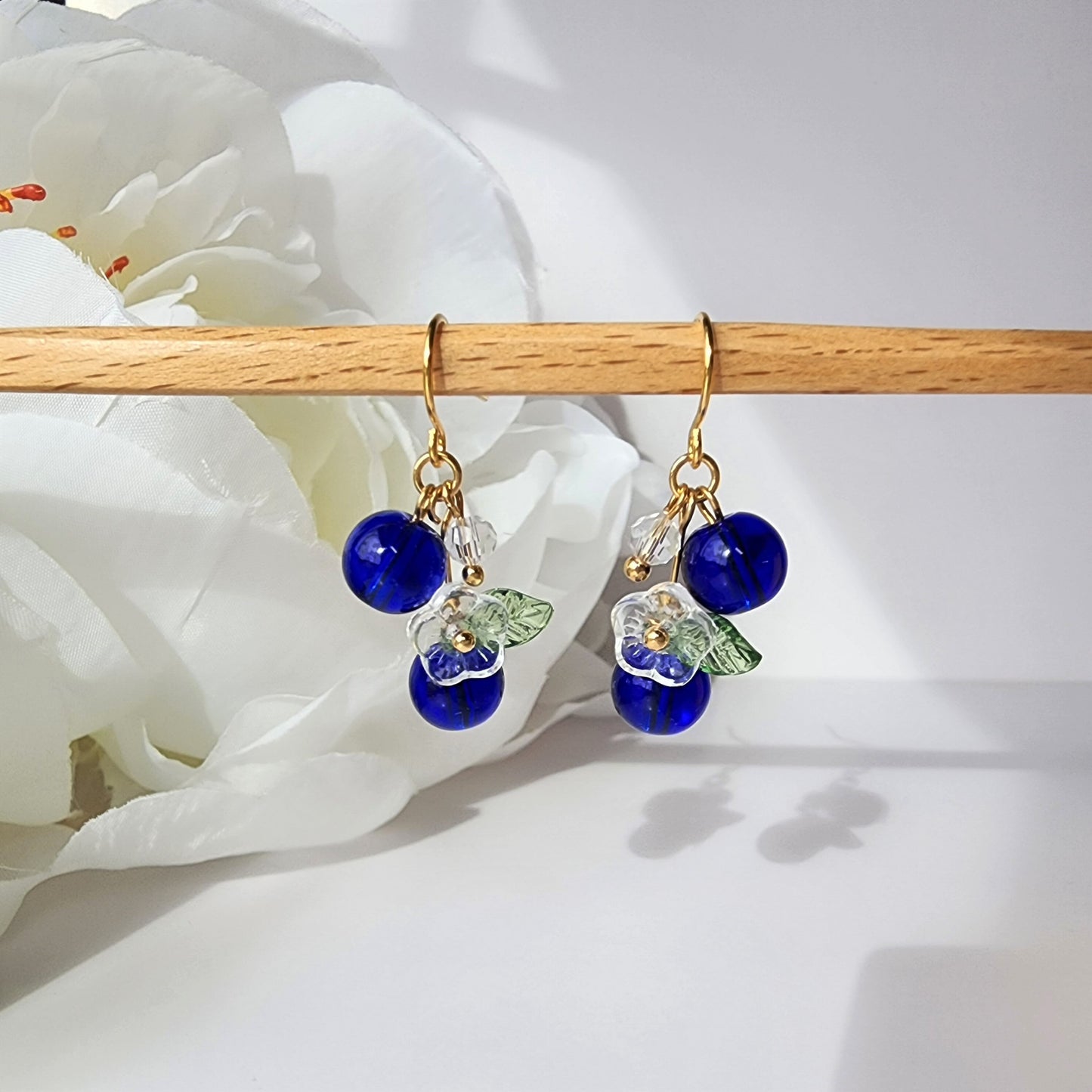 Blueberry cluster dangle earrings, Glass berries currants earrings, Fruit earrings, Food earrings