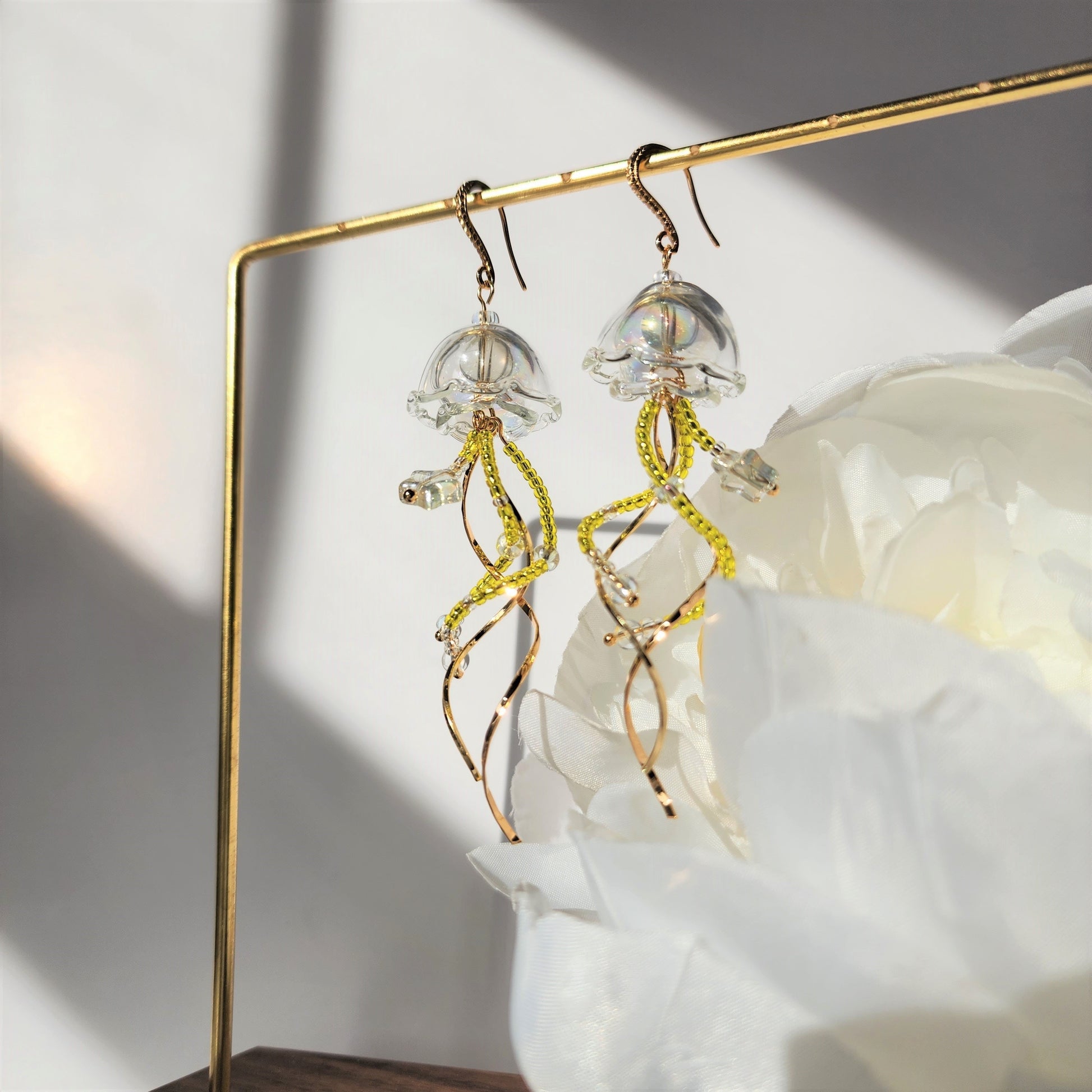 Sparkling Jellyfish earrings, Japanese jelly dangle earrings, sea animal earrings, gift for her
