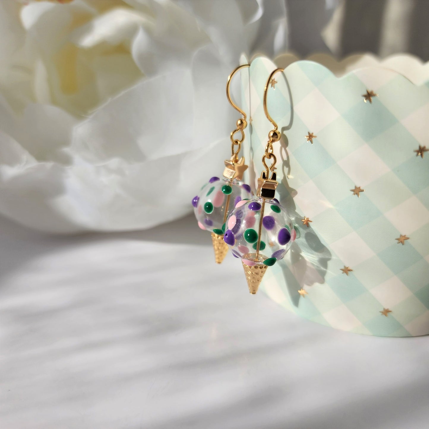 Sprinkles ice cream earrings, glass ice cream dangle earrings, food earrings, gift for her