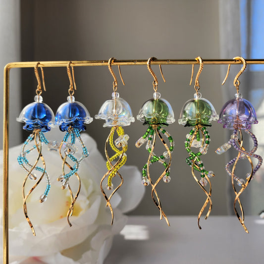 Sparkling Jellyfish earrings, Japanese jelly dangle earrings, sea animal earrings, gift for her