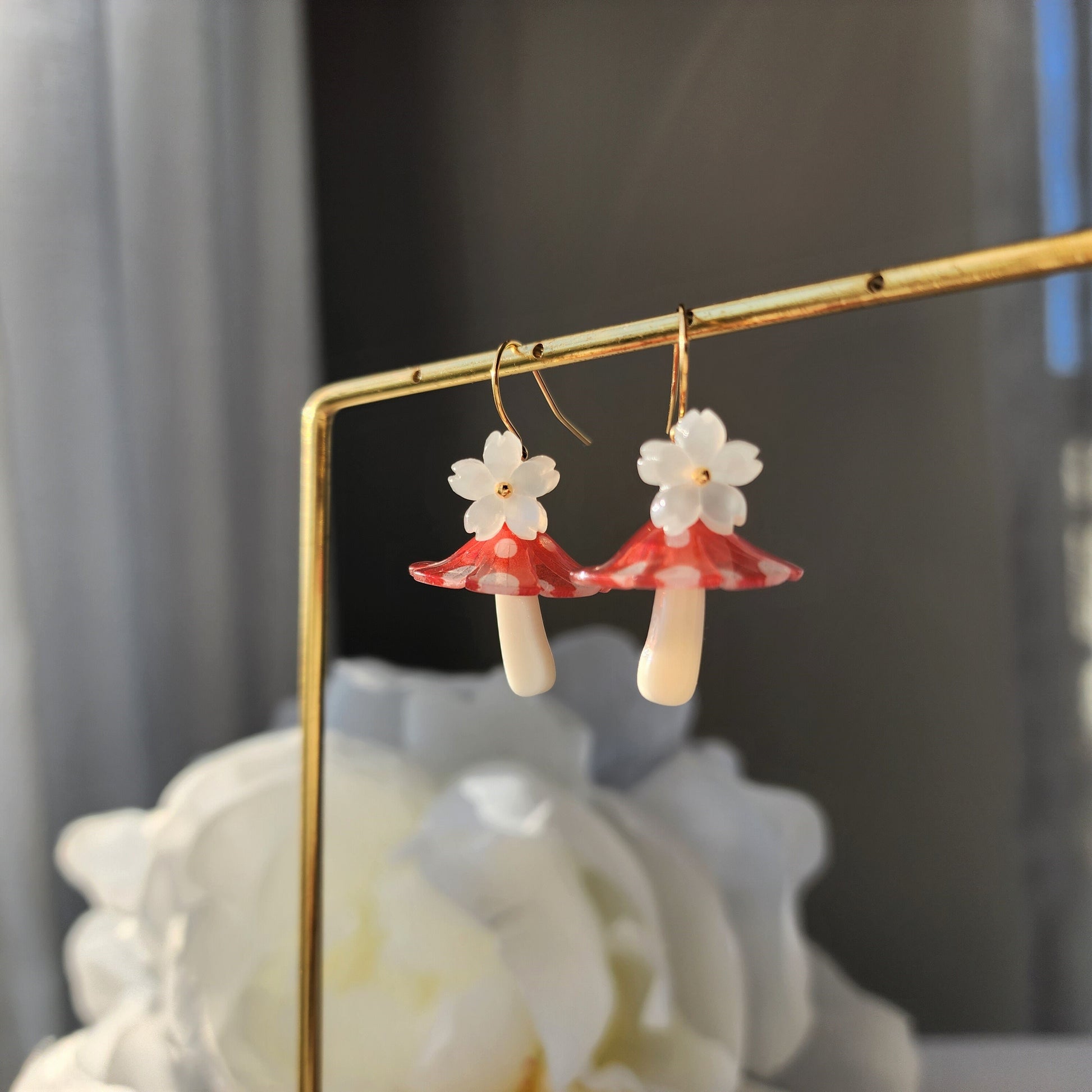 Mushroom umbrella earrings, food earrings, gift for her