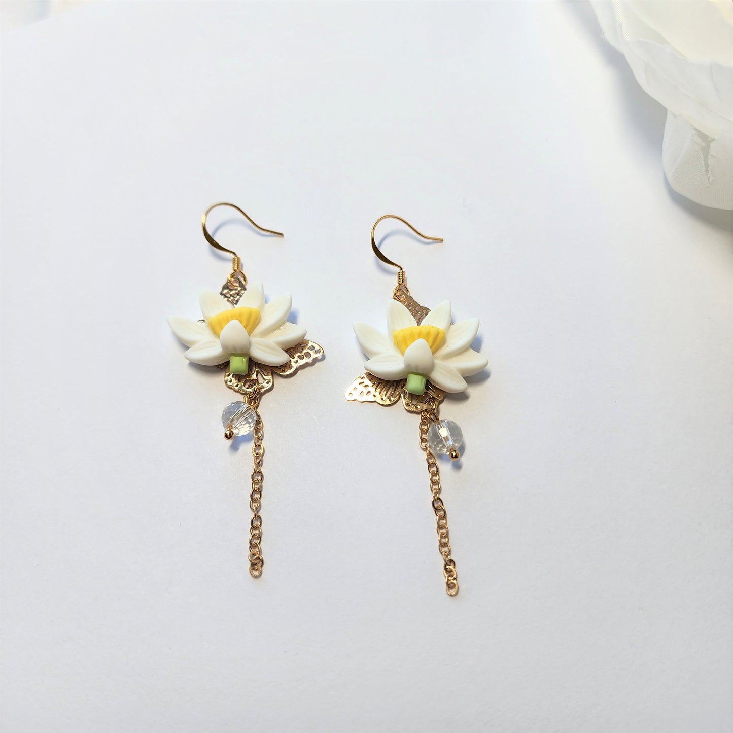 Lotus blossom earrings, water lily dangle earrings, floral earrings, gift for her