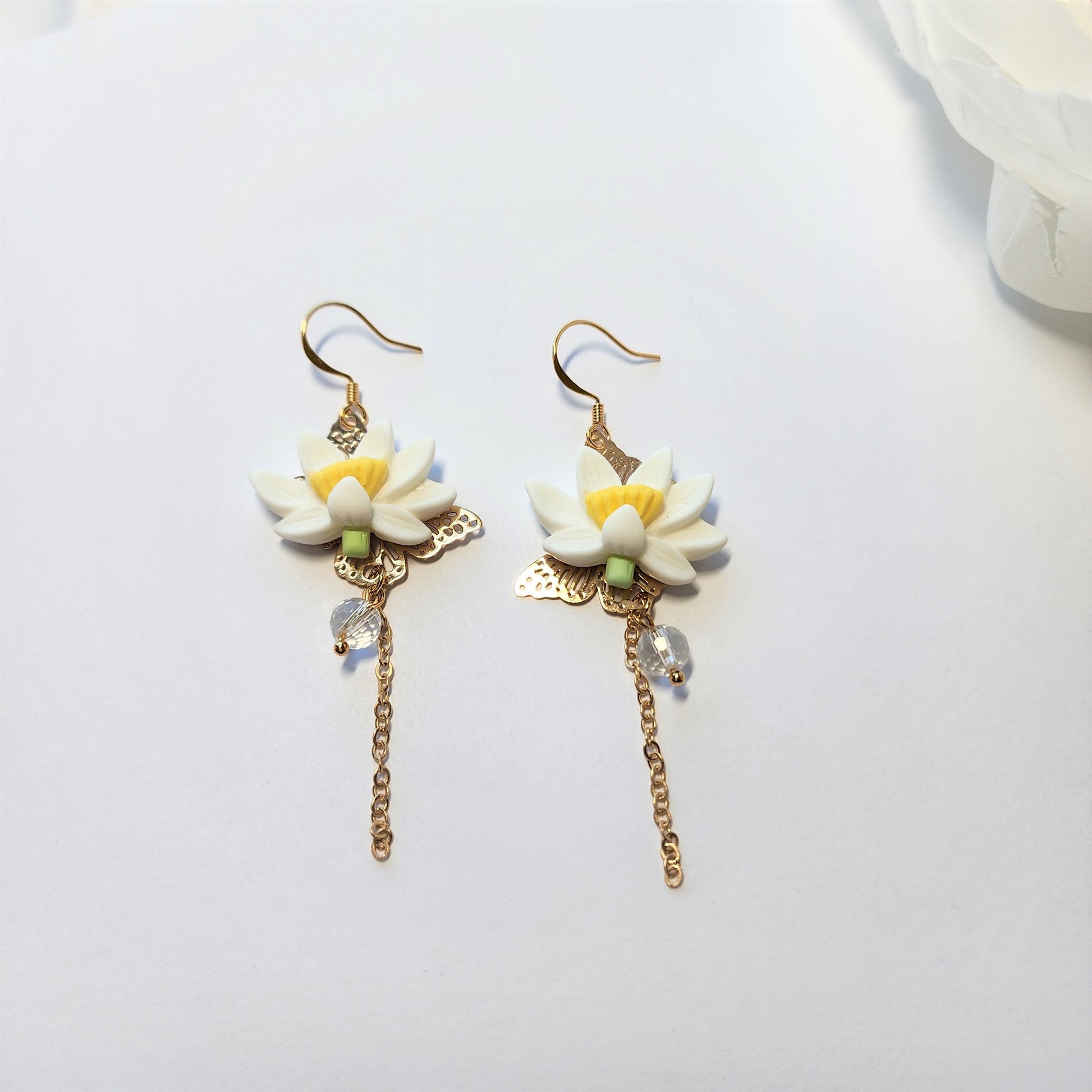 Lotus blossom earrings, water lily dangle earrings, floral earrings, gift for her