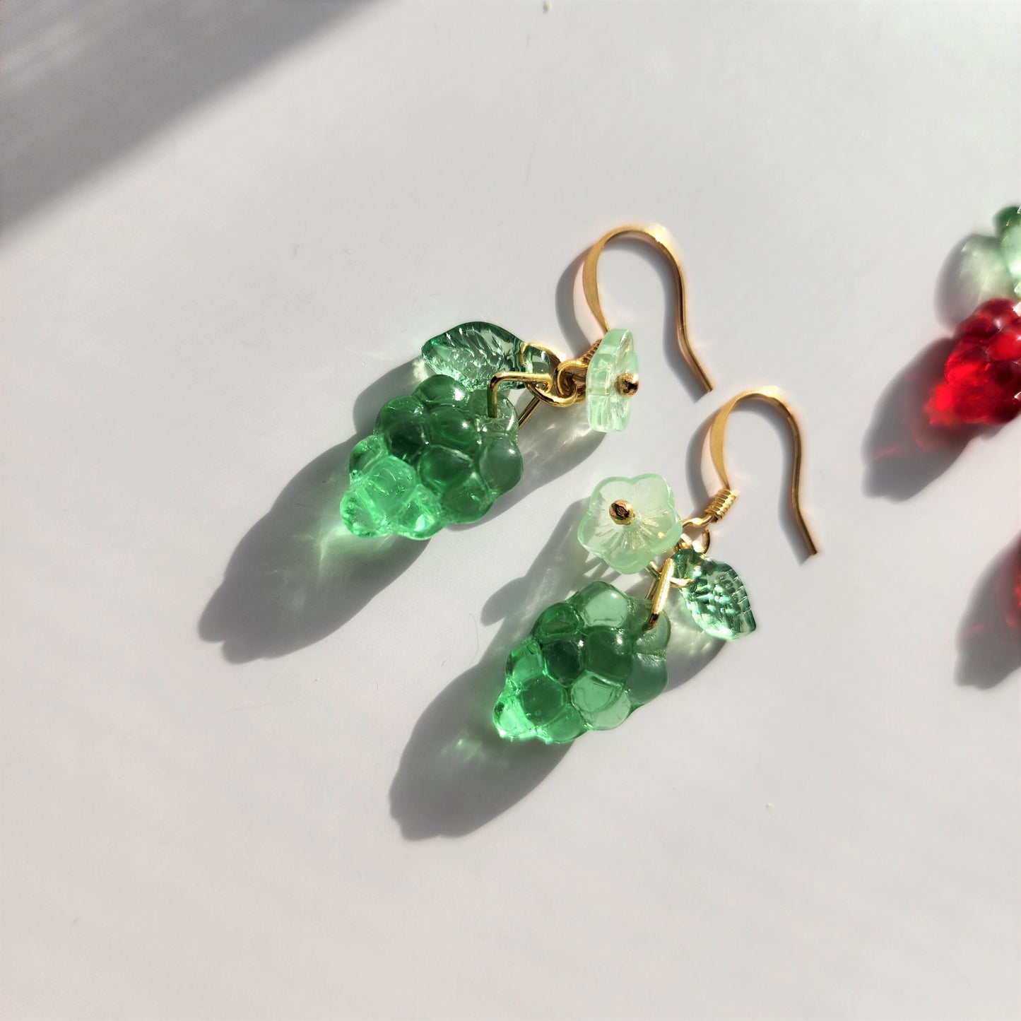 Grape earrings, Pure color glass grape earrings, fruit earrings