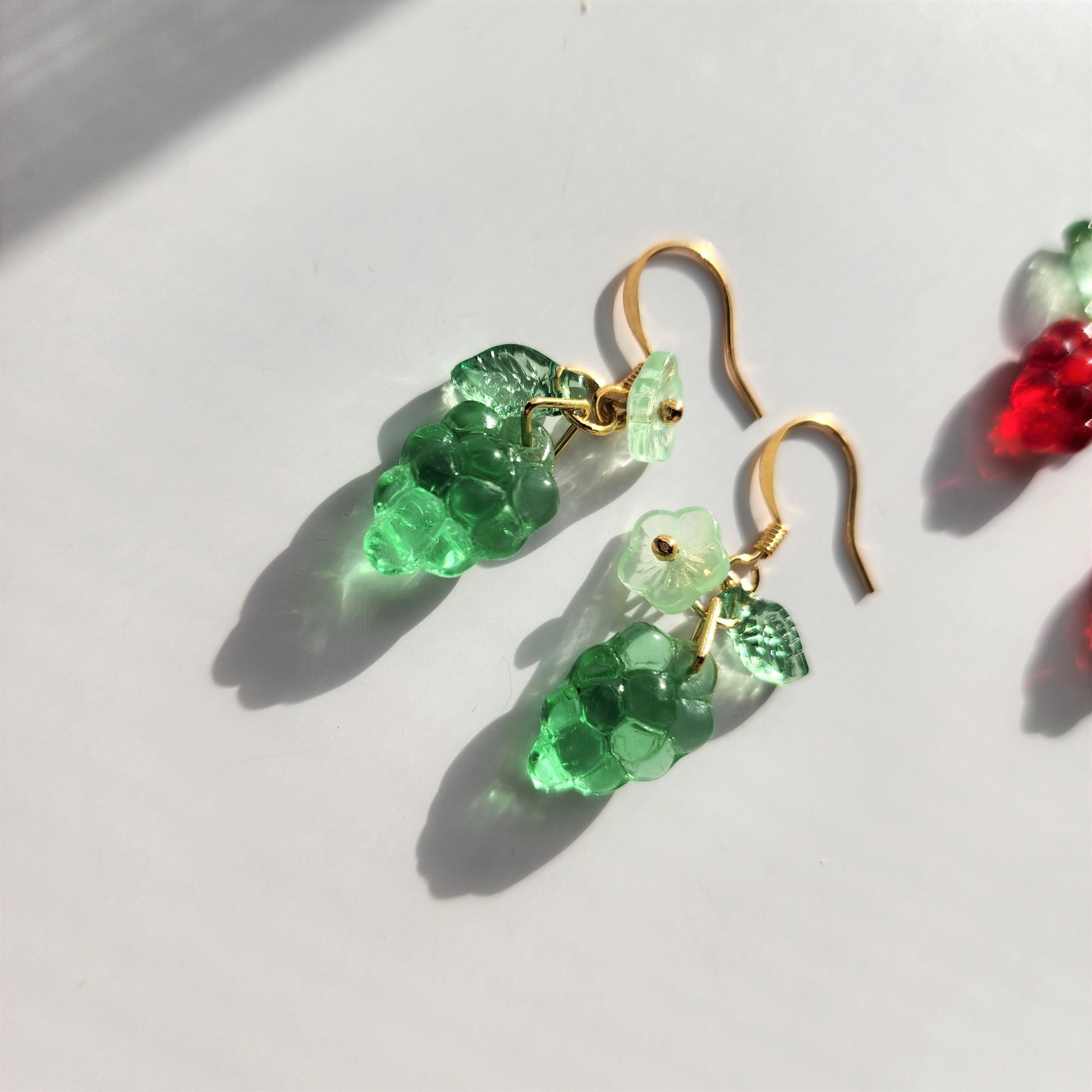 Grape earrings, Pure color glass grape earrings, fruit earrings