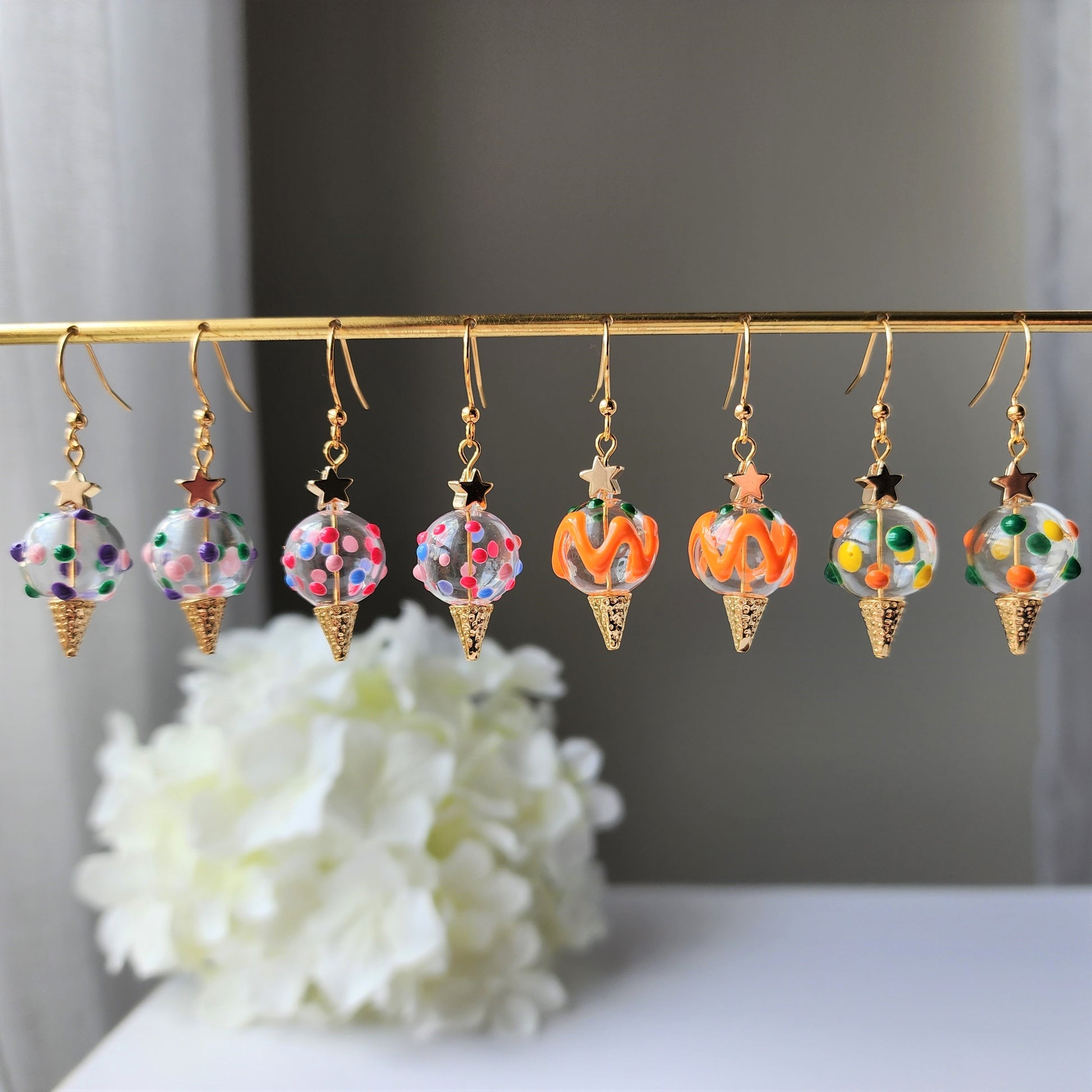 Sprinkles ice cream earrings, glass ice cream dangle earrings, food earrings, gift for her