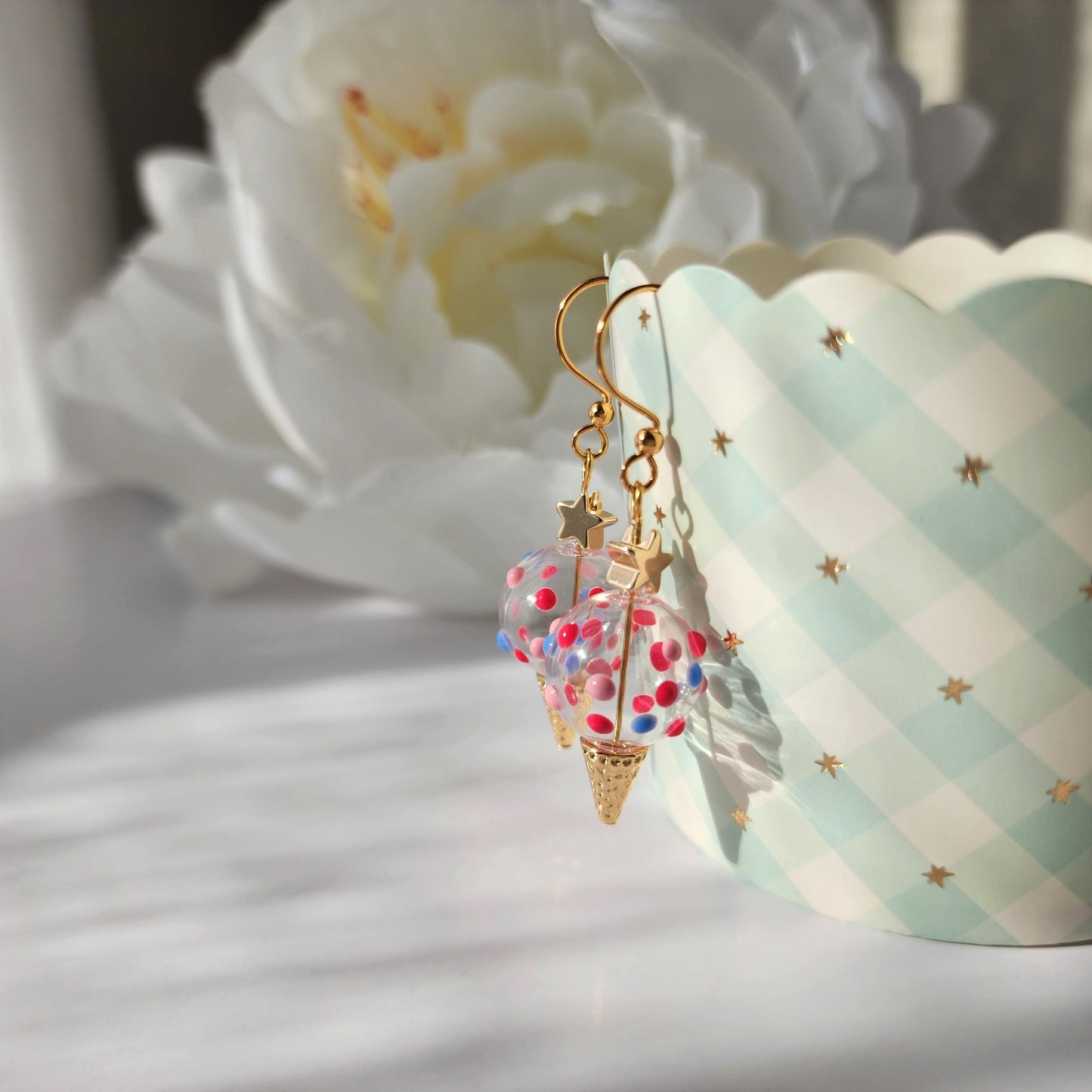 Sprinkles ice cream earrings, glass ice cream dangle earrings, food earrings, gift for her